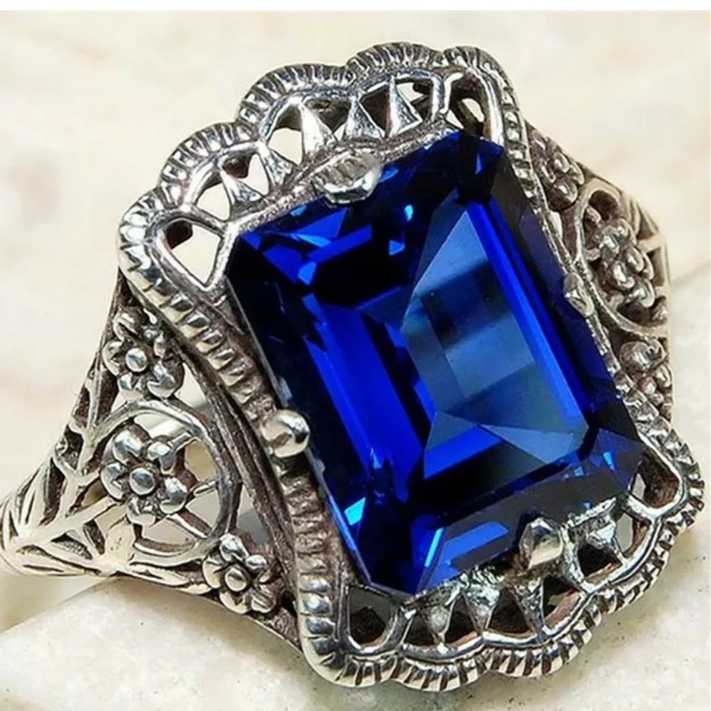 Fashion Blue Sapphire 925Silver Rings Women Pretty